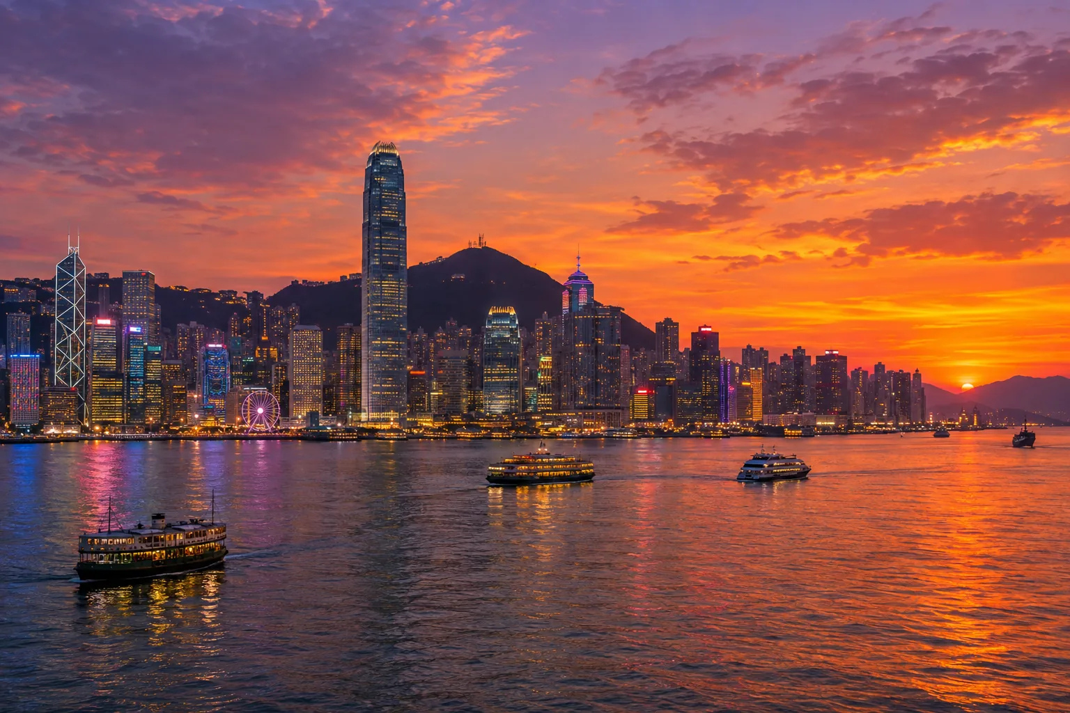 Hong Kong Victoria Harbour at sunset