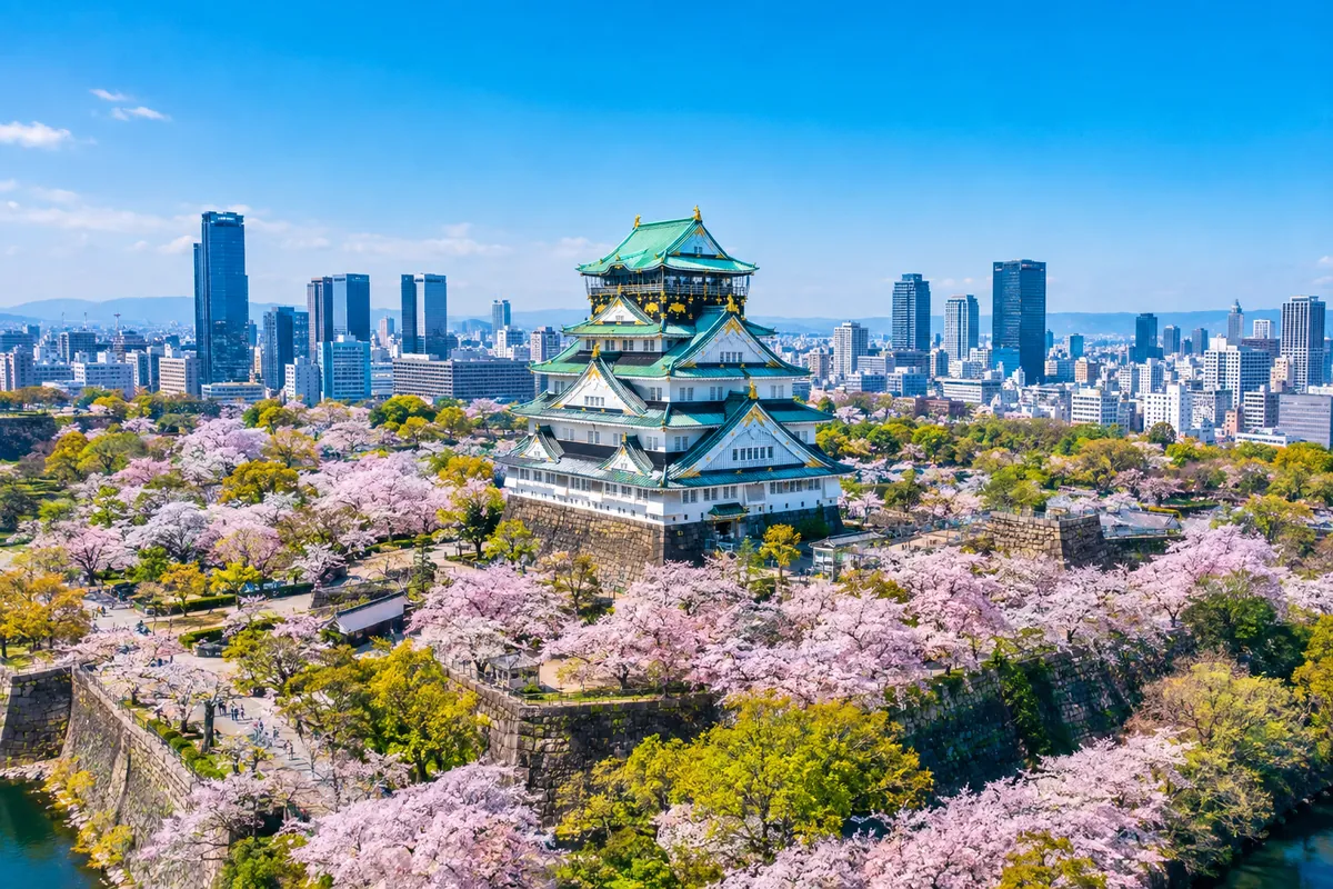 Osaka Castle with cherry blossoms